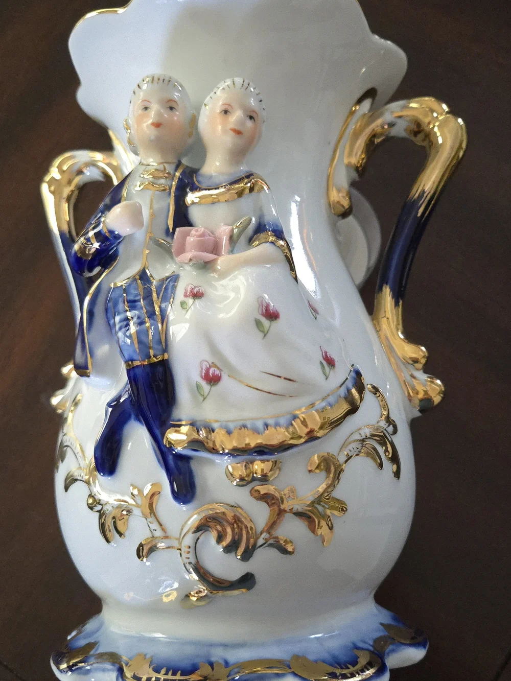 Vtg. LaReaux French Porcelain Vase Victorian Couple